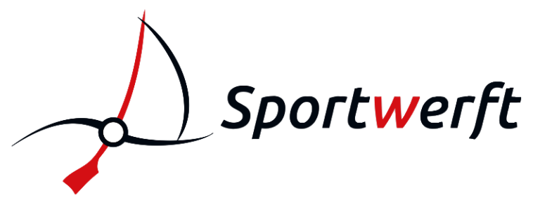 Logo von Sportwerft mit einem stilisierten Segel- und Ruderboot